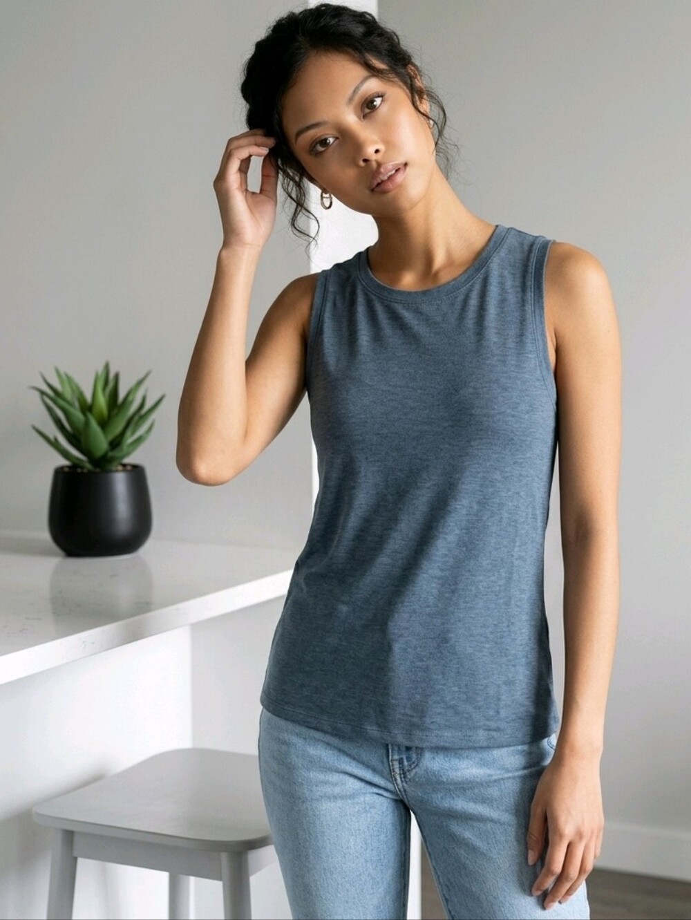 Halogen Blue Gray Sleeveless Keyhole Back Tank Top Size M